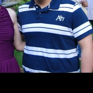 Aeropostale A87 Blue and White Striped Polo Collared Shirt Size Men’s Large